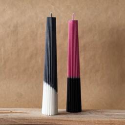 Set Of 2 Column Ribbed Pillar Candles - Soy Wax Home Decor Housewarming Gift Dinner Table Candle Shaped - thumbnail 1