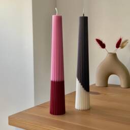 Set Of 2 Column Ribbed Pillar Candles - Soy Wax Home Decor Housewarming Gift Dinner Table Candle Shaped - thumbnail 3