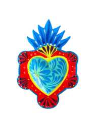 Mexican Tin Heart, Milagro Wall Decor, Folk Art Ornament - thumbnail 1