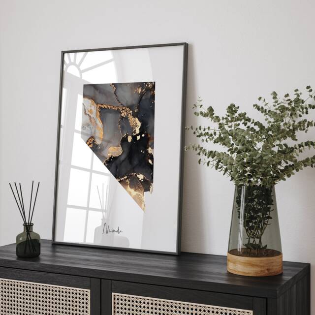 Nevada Map Black & Gold Wall Art Print Us State - Usa United States Of America - image 1