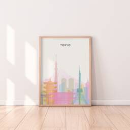 Minimalist Tokyo Print - City Wall Art, Retro Travel Poster, Japan Print, Living Room Bedroom Art - thumbnail 1