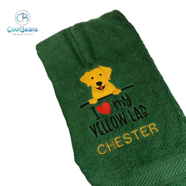 Yellow Labrador Dog Towel - Personalised Face Cloth/Hand Bath Embroidered - image 1