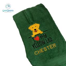 Yellow Labrador Dog Towel - Personalised Face Cloth/Hand Bath Embroidered