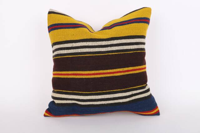 Handwoven Kilim Pillow Cover Bohemian Throw Cushion, 16x16 - image 1