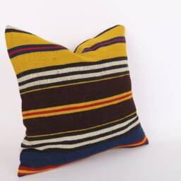 Handwoven Kilim Pillow Cover Bohemian Throw Cushion, 16x16 - thumbnail 3
