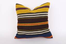 Handwoven Kilim Pillow Cover Bohemian Throw Cushion, 16x16 - thumbnail 1