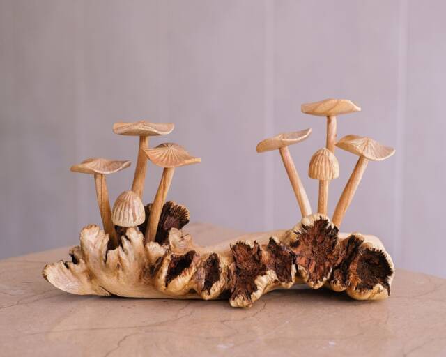 Wooden Mushroom Sculpture, Forest Statue, Nature, Wood Carving, Unique Figurine, Fungi, Home Decor, Gift For Her, Birthday Mother - image 1