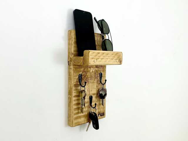 Key Holder With Letter Shelf, Rustic Rack, Wall Mounted Hanger, Wooden Storage For Hallways, Entryways & Office, Hooks - image 1