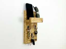 Key Holder With Letter Shelf, Rustic Rack, Wall Mounted Hanger, Wooden Storage For Hallways, Entryways & Office, Hooks - thumbnail 1