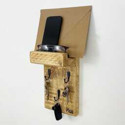 Key Holder With Letter Shelf, Rustic Rack, Wall Mounted Hanger, Wooden Storage For Hallways, Entryways & Office, Hooks - thumbnail 2