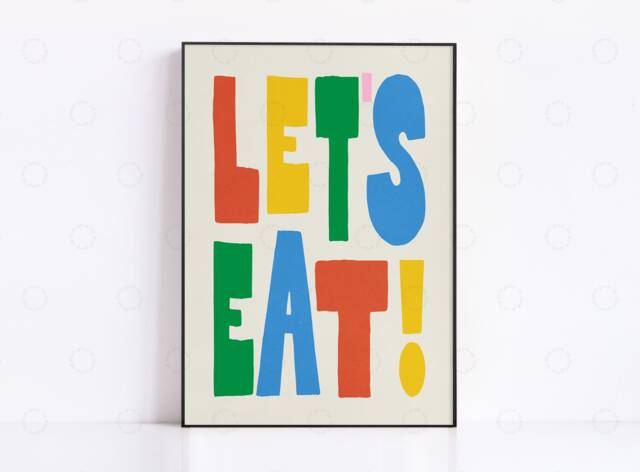 Let's Eat Print, Kitchen Wall Art, Bon Appetit Poster, Dining Room Typography Lets Yes Chef - image 1