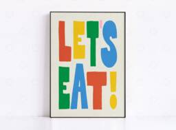 Let's Eat Print, Kitchen Wall Art, Bon Appetit Poster, Dining Room Typography Lets Yes Chef - thumbnail 1