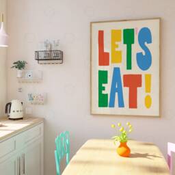 Let's Eat Print, Kitchen Wall Art, Bon Appetit Poster, Dining Room Typography Lets Yes Chef - thumbnail 2