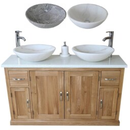 Oak Bathroom Vanity Unit Quartz Top Cabinet Twin Marble Bowl Basin Tap Plug 402Wqsbcx2 - thumbnail 2