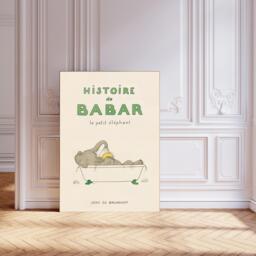 Babar The Elephant Bath Nursery Wall Art, Retro Kids Decor Quote, Art Genre Neutral, Baby Illustration Print - thumbnail 1
