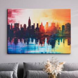 New York City Skyline Landmark Abstract Oil Painting Framed Poster Print Or Canvas Wall Decor Art Bedroom Home Interior Gift - thumbnail 1