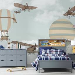 Kids Boy Nursery Wallpaper Plain Air Balloon Custom Text Bedroom Sticker Wall Decor Mural Self Adhesive Exclusive Design Photo - thumbnail 2