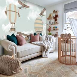 Kids Boy Nursery Wallpaper Plain Air Balloon Custom Text Bedroom Sticker Wall Decor Mural Self Adhesive Exclusive Design Photo - thumbnail 3