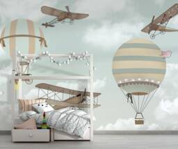 Kids Boy Nursery Wallpaper Plain Air Balloon Custom Text Bedroom Sticker Wall Decor Mural Self Adhesive Exclusive Design Photo