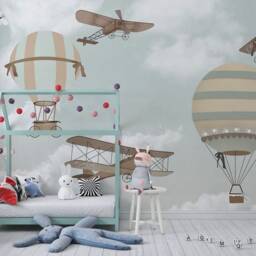 Kids Boy Nursery Wallpaper Plain Air Balloon Custom Text Bedroom Sticker Wall Decor Mural Self Adhesive Exclusive Design Photo - thumbnail 4