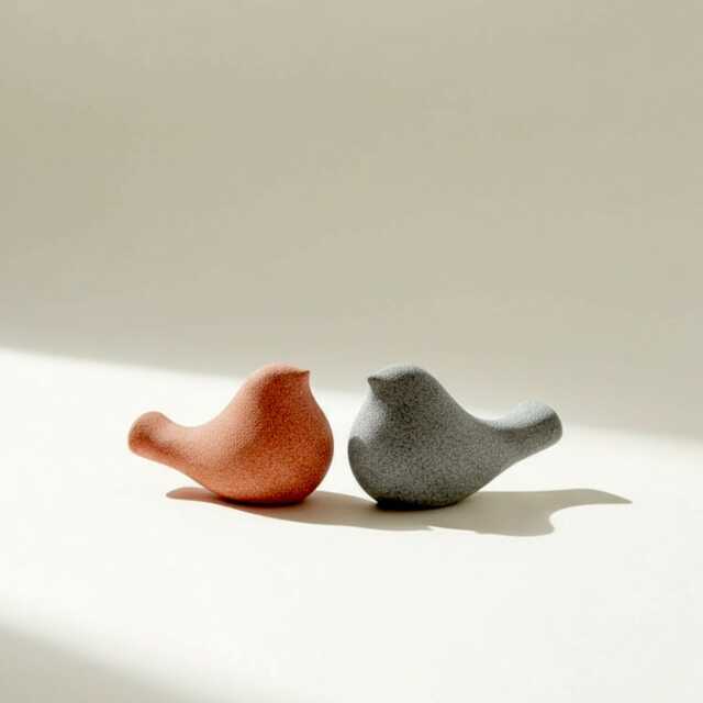 Ceramic Bird Sculpture Mottled Granite Style, Shelf Decor - image 1