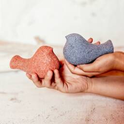 Ceramic Bird Sculpture Mottled Granite Style, Shelf Decor - thumbnail 3