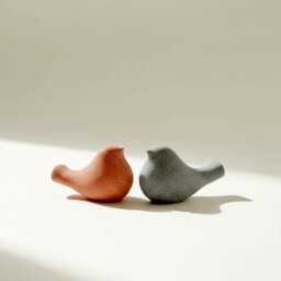 Ceramic Bird Sculpture Mottled Granite Style, Shelf Decor