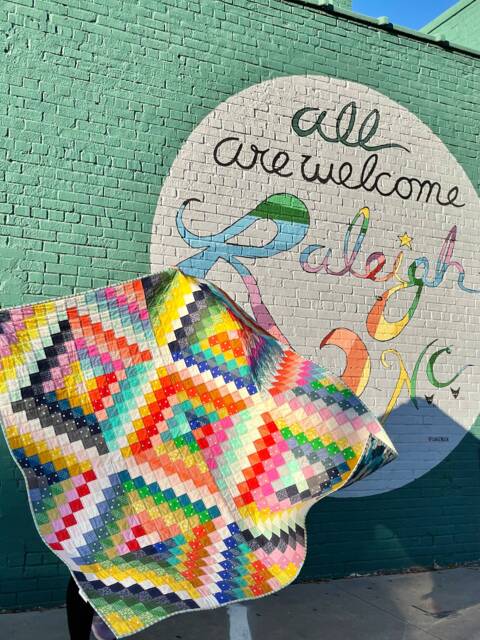 Rainbow Scrap Quilt Handmade Lap Throw, Agate Gemstone Design - image 1