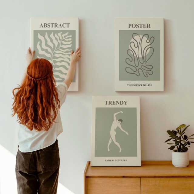 Canvas Art Set Of 3 - Plant Patterns in Shades Green By Henri Matisse, Wall Art, Abstract Decor - image 1