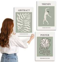 Canvas Art Set Of 3 - Plant Patterns in Shades Green By Henri Matisse, Wall Art, Abstract Decor - thumbnail 3