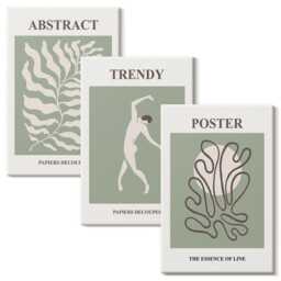 Canvas Art Set Of 3 - Plant Patterns in Shades Green By Henri Matisse, Wall Art, Abstract Decor - thumbnail 2