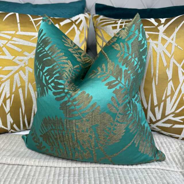 Teal - Gold Cushion Cover -Extravagance Fabric By Harlequin , Decorative Cover, Tropical Palm Design Double Sided - image 1