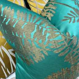 Teal - Gold Cushion Cover -Extravagance Fabric By Harlequin , Decorative Cover, Tropical Palm Design Double Sided - thumbnail 4