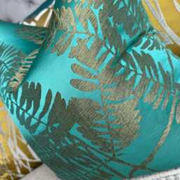 Teal - Gold Cushion Cover -Extravagance Fabric By Harlequin , Decorative Cover, Tropical Palm Design Double Sided - thumbnail 2