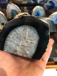 Large Blue Agate End Microcrystalline Quartz Gold Gilded 24Ct Tealight Candle Holder - thumbnail 1
