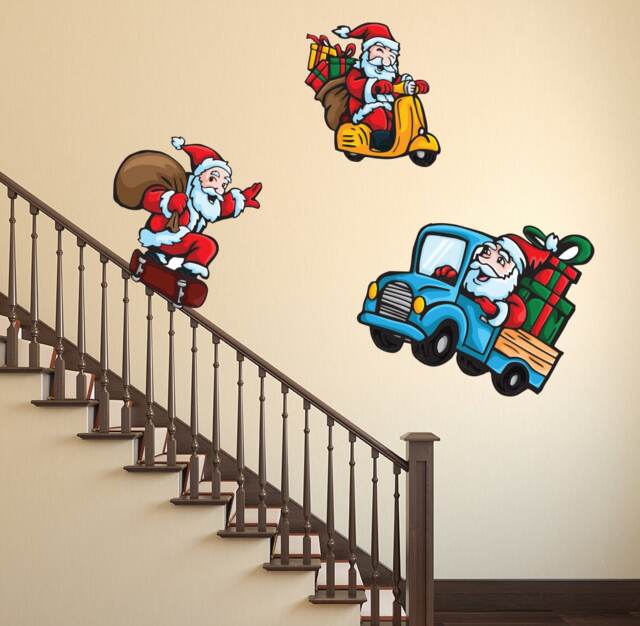 Santa Wall Decal - Skating Funny Santa's Stickers Christmas Decor