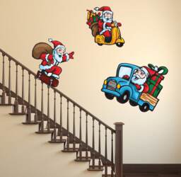 Santa Wall Decal - Skating Funny Santa's Stickers Christmas Decor