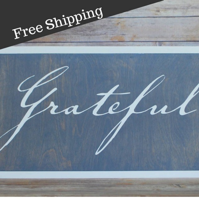 Framed Grateful Farmhouse Sign, Gray Fall Rustic Wall Decor, Thanksgiving Wood & White - image 1