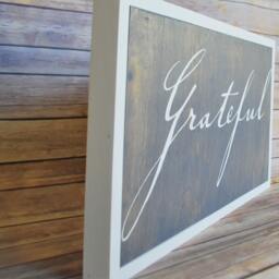 Framed Grateful Farmhouse Sign, Gray Fall Rustic Wall Decor, Thanksgiving Wood & White - thumbnail 3