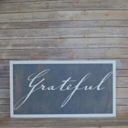 Framed Grateful Farmhouse Sign, Gray Fall Rustic Wall Decor, Thanksgiving Wood & White - thumbnail 4
