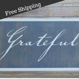 Framed Grateful Farmhouse Sign, Gray Fall Rustic Wall Decor, Thanksgiving Wood & White - thumbnail 1