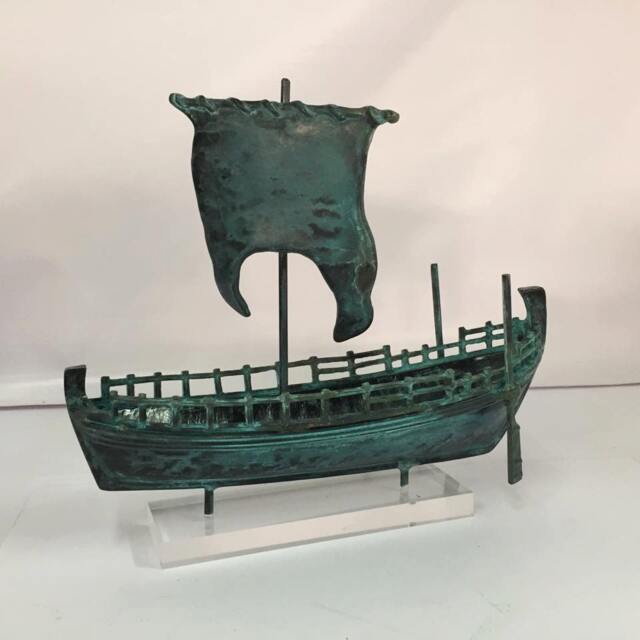 Handmade Oxidized Brass Kyrenia Ship Replica, Ancient Cyprus Maritime History Sculpture - image 1