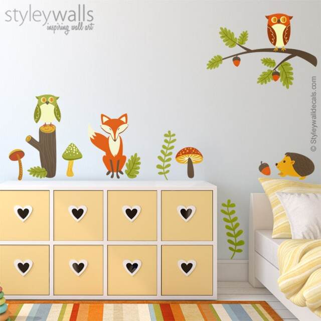 Forest Animals Wall Decal, Woodland Sticker, Owl Fox Nursery Baby Room Art - image 1