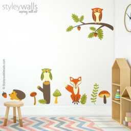 Forest Animals Wall Decal, Woodland Sticker, Owl Fox Nursery Baby Room Art - thumbnail 3