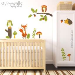 Forest Animals Wall Decal, Woodland Sticker, Owl Fox Nursery Baby Room Art - thumbnail 2