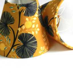Candle Clip Lampshade Mustard & Navy Botanical Pattern Oekotex Cotton - thumbnail 3