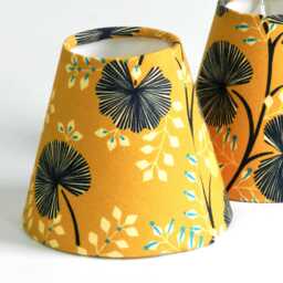 Candle Clip Lampshade Mustard & Navy Botanical Pattern Oekotex Cotton - thumbnail 1