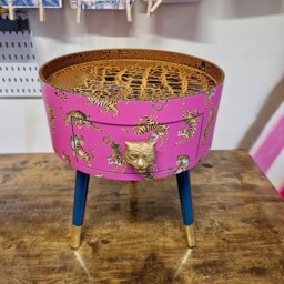 Hot Pink Magenta Tiger & Navy Round Bedside Table . Fun Bright Home Decor Ideal For Nightstand Or Side Table. Comes With Inbuilt Drawer - thumbnail 3