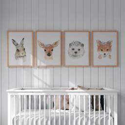 Floral Woodland Animals, Nursery Decor, Girls, Baby, Nursery Prints, Watercolour, Boho Nursery, Nursery Wall Art, Baby Girl Room, Bunny, Pink - thumbnail 1