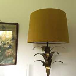 Mustard Velvet French Drum Lampshade, Empire Mustard Gold Ceiling Light Shade - thumbnail 1